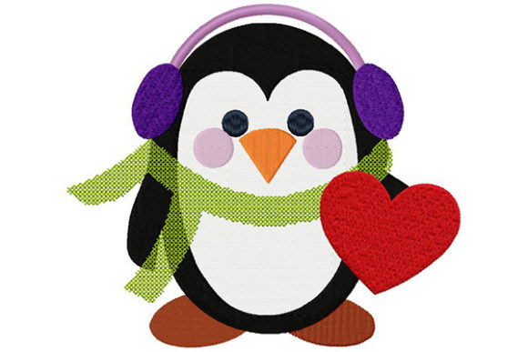 Charming Penguin, Music, Love Embroidery Design
