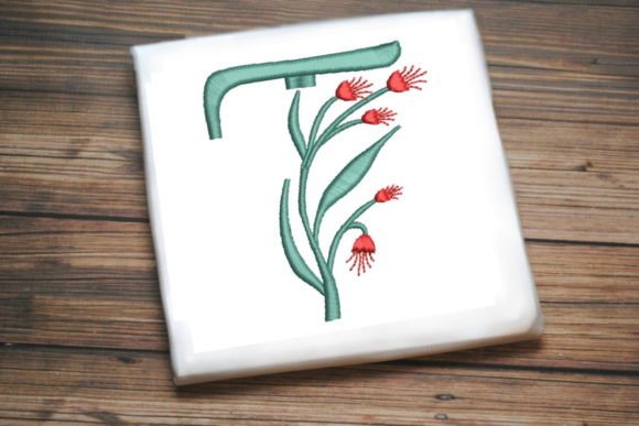 Floral Monogram Letter T: A Charming Embroidery Design