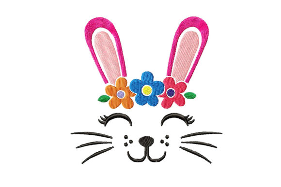 Rabbit with a Flower Wreath: A Charming Embroidery Design